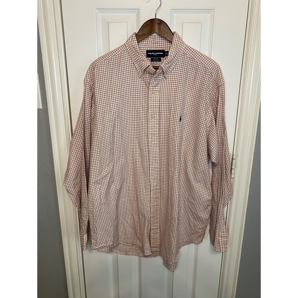 Ralph Lauren Golf Blake Shirt Mens XL Burgundy White Tattersall Check Cotton